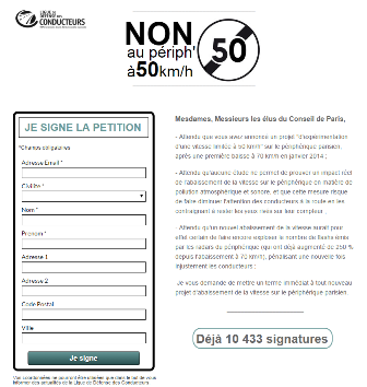 Déjà 10 000 signataires à notre pétition « Non au périph à 50 km/h »