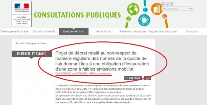 Consultation publique (en toute discrétion) pour la création obligatoire des ZFE : deuxième round