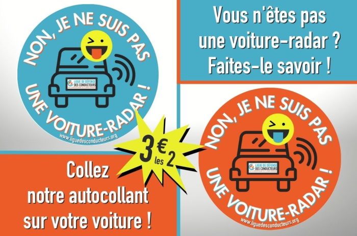 Contre le contrôle incognito de la vitesse, offrez-vous notre autocollant « Non, je ne suis pas une voiture-radar ! »