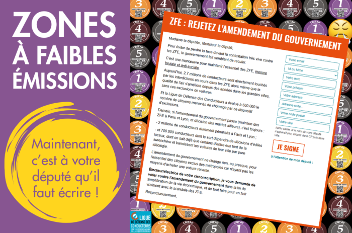 ZFE : demandez à votre député de rejeter l’amendement du gouvernement !